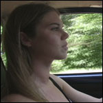 Kristen Driving the Bug in Wedges, 1 of 2