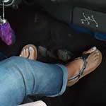 Damara Driving the Bug Cuffed Jeans & Thong Sandals