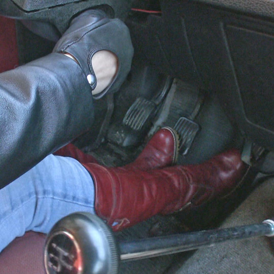 Vivian Ireene Pierce Cranks & Revs the Volvo in Red Boots