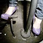 Tracy Blaze Driving the Bus in Purple Patent Pumps (feet only)