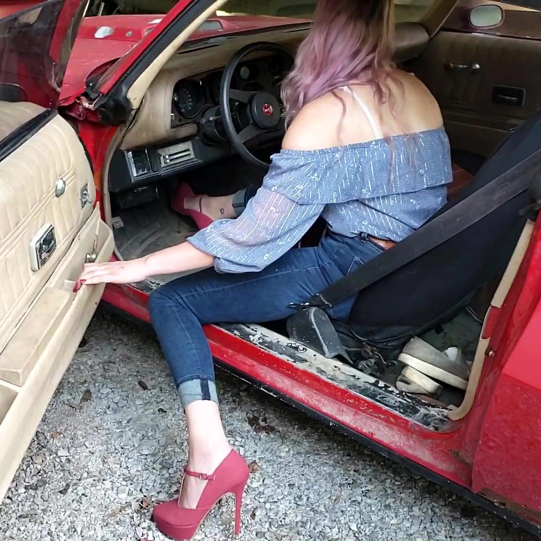 Heidi Taking the Z28 for a Spin in Red Stilettos, 1 of 2