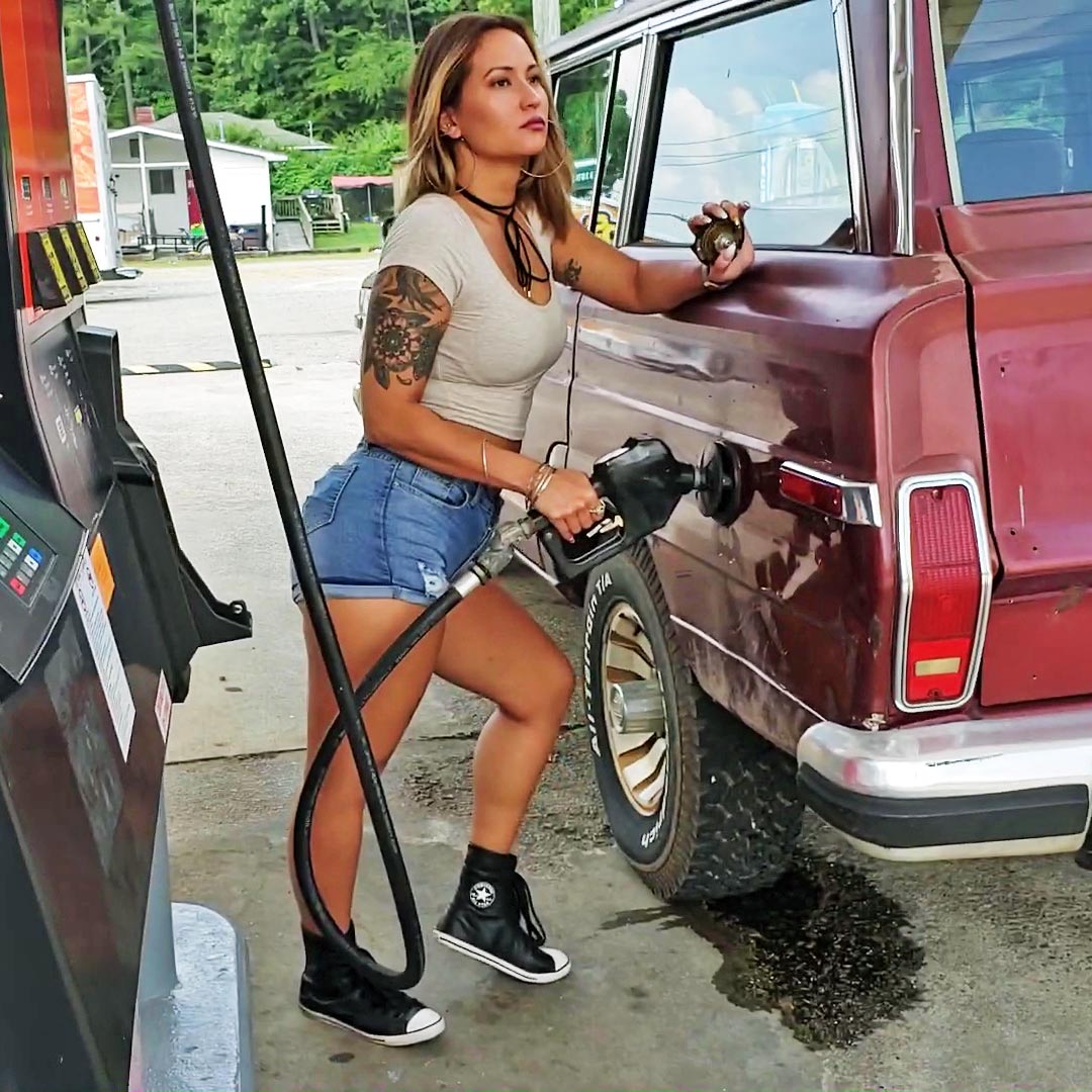 Jane Domino Jeep Gas Run in Black Leather Hi-top Converse Sneakers w/PiP