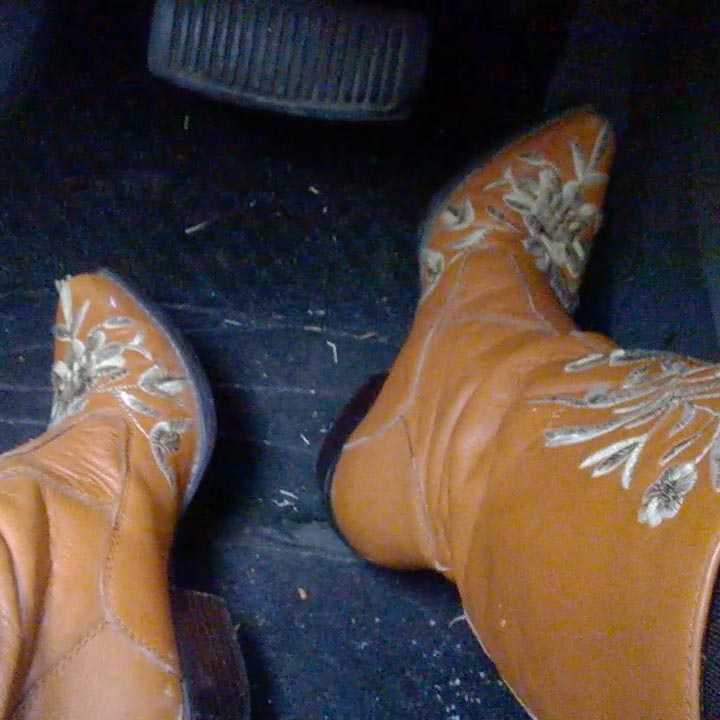 Vivian Ireene Pierce Rainy Day Running Errands Orange Cowgirl Boots