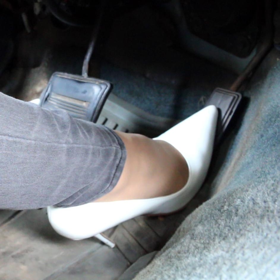 Pump That Pedal | Brooke Burying the Gas Pedal in White Pumps & Tight Jeans