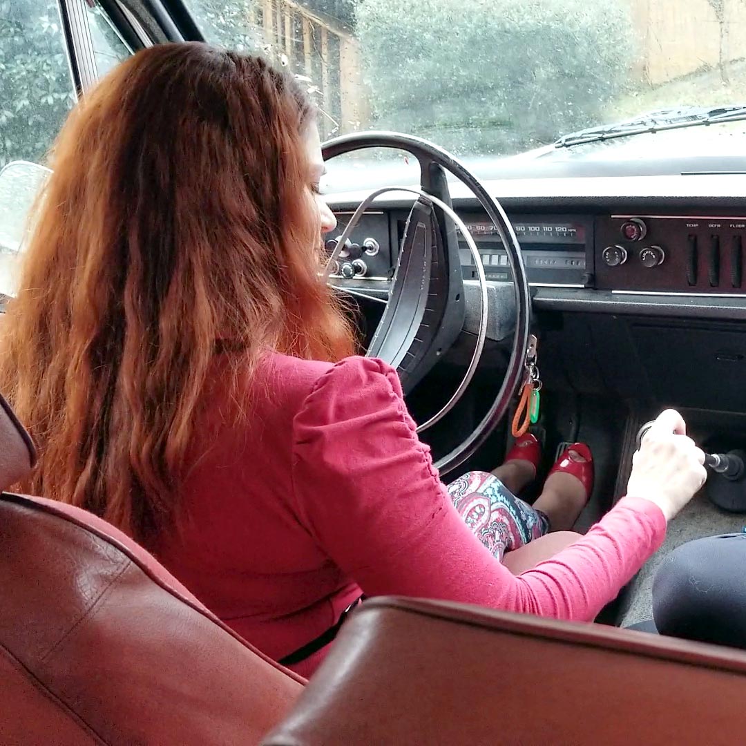 Jane & Vivian Dressed Up Rainy Stuck in the Volvo, 1 of 4