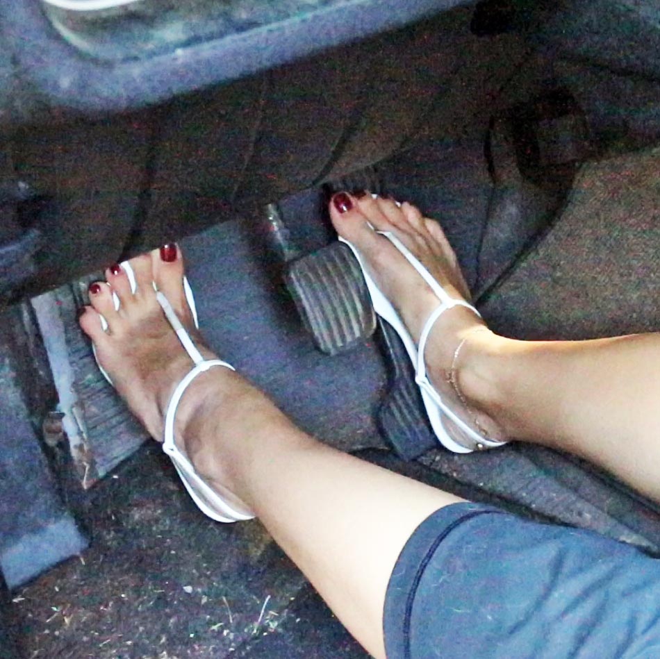Vika Cranking the Volvo White Thong Sandals – Quickie