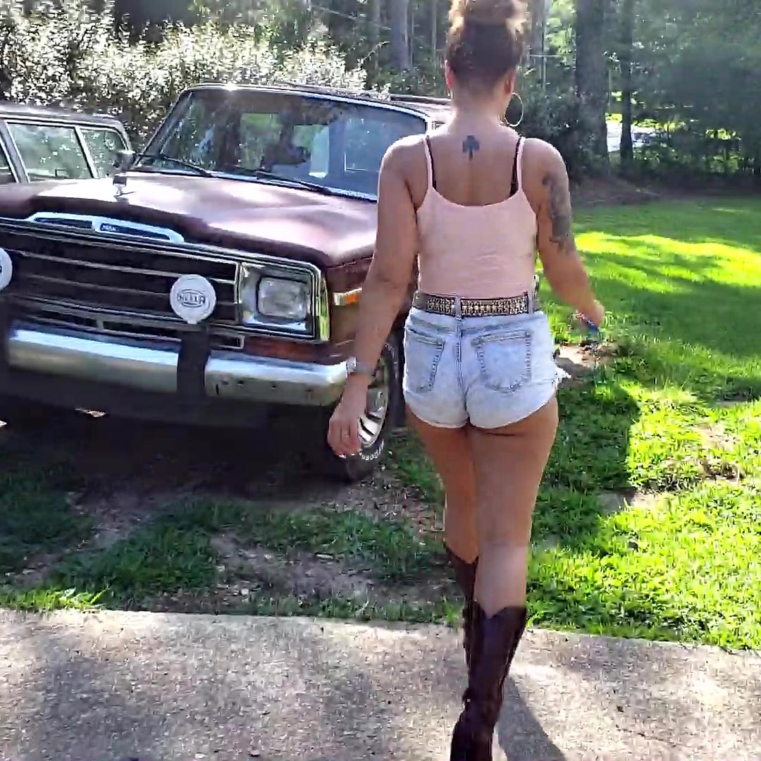 Jane Domino Revving the Jeep Acid-Washed Booty Shorts & Boots