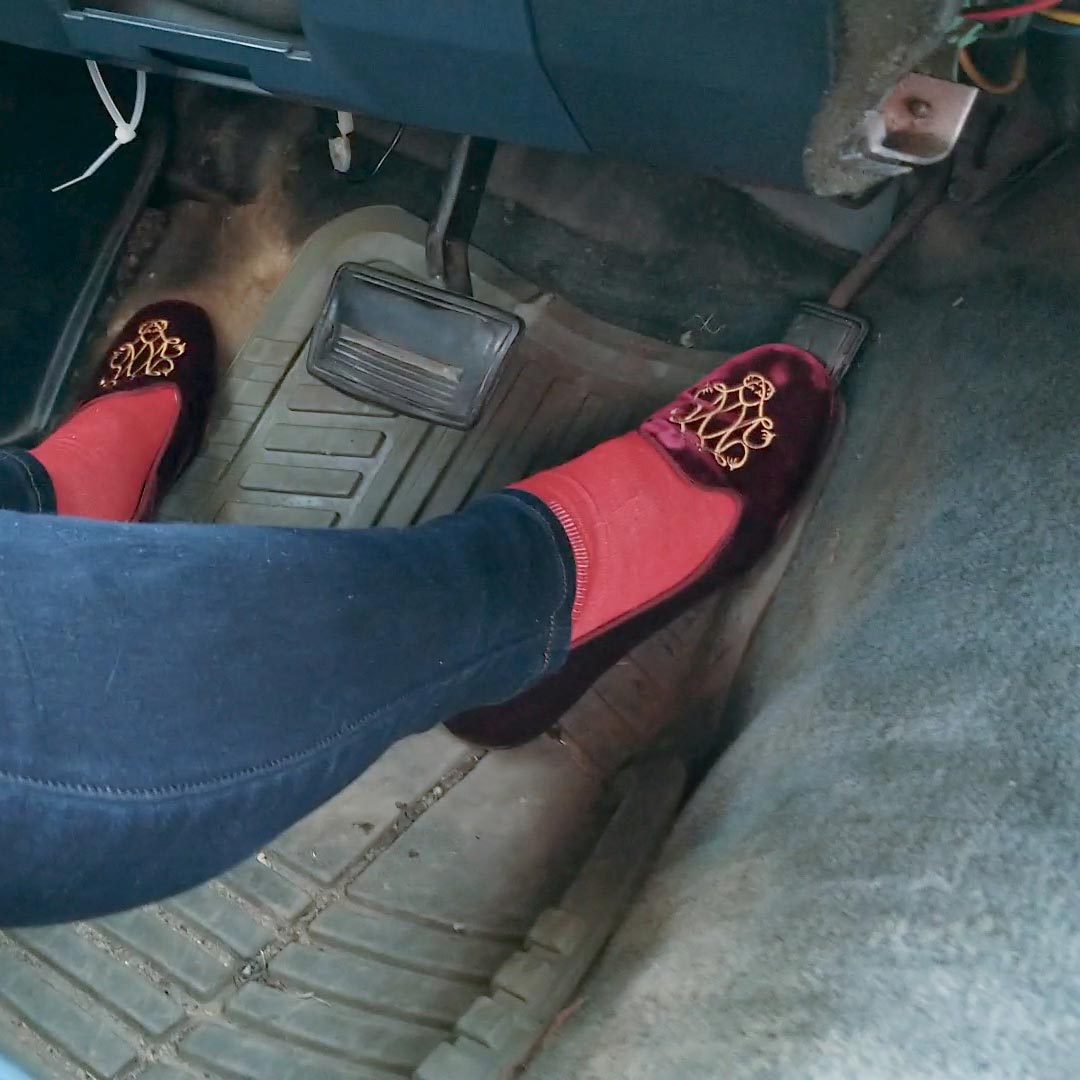 Jane Domino Flooring the Gas in Red Slippers & Socks & Gets Stuck Parking
