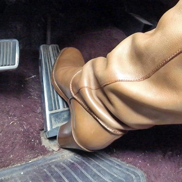 Cassandra Driving the Caddy to DMV in Tan OTK Boots, 2 of 2