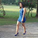 Hana Pedal Pumping in Blue Dress & Peep-toe High Heels, 3 of 4